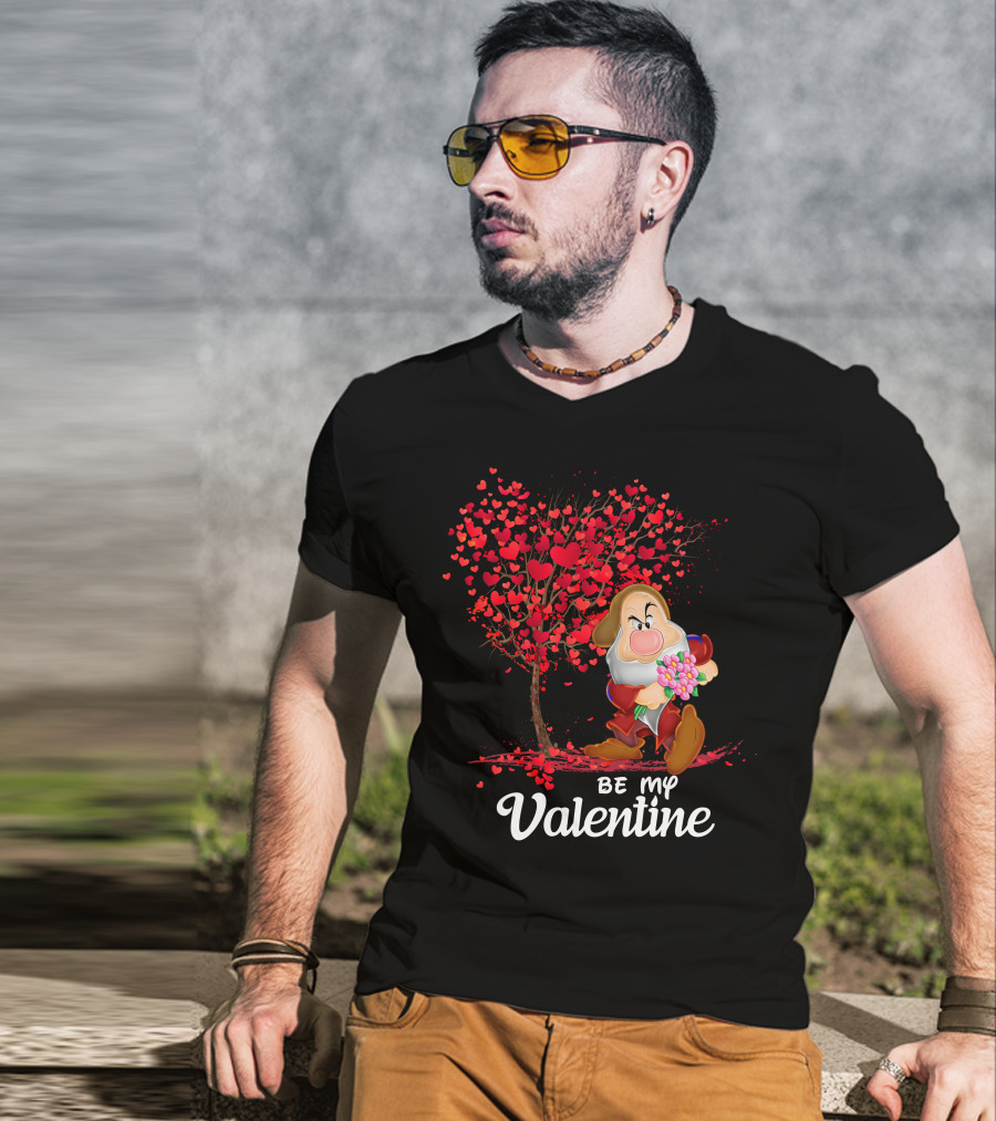 Grumpy Holding Flowers Be My Valentine With Heart Tree T-Shirt