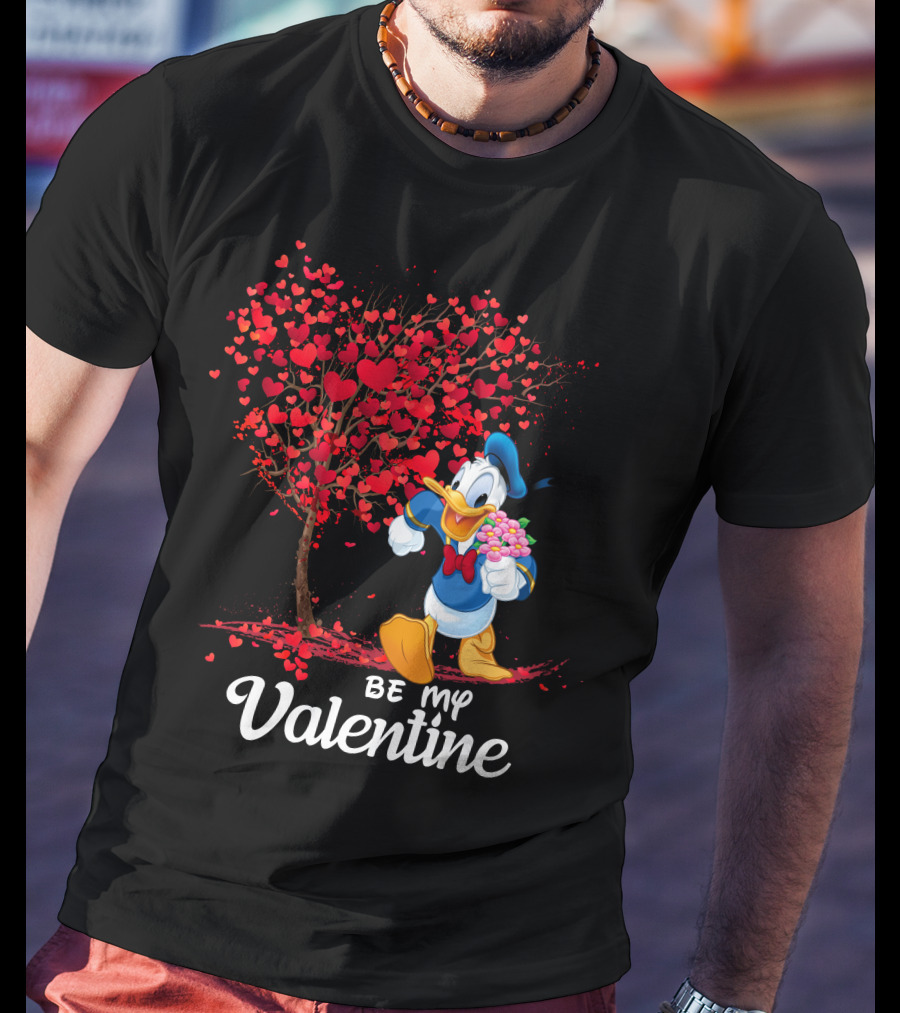 Donald Duck Be My Valentine Hearts And Flowers T-Shirt
