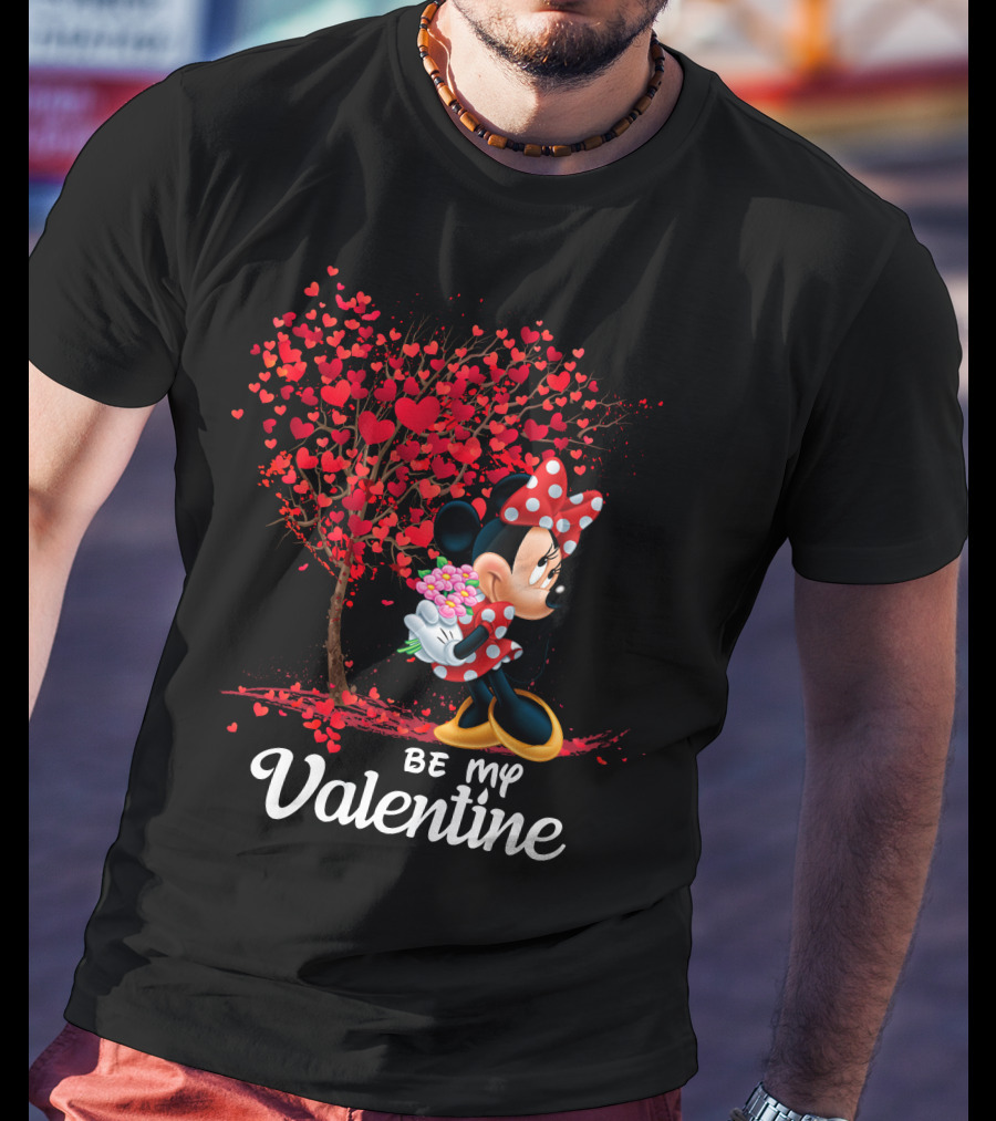 Minnie Be My Valentine Heart Tree With Flowers T-Shirt