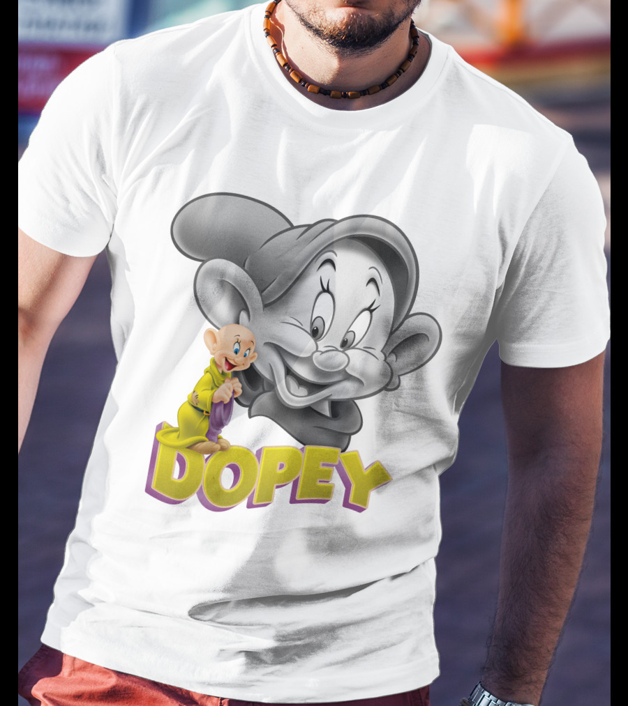Dopey Disney Character With Cartoon Classic Style T-Shirt