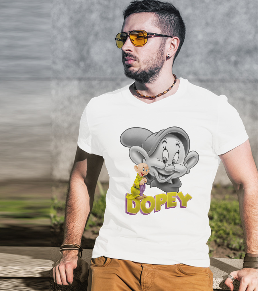 Dopey Disney Character With Cartoon Classic Style T-Shirt