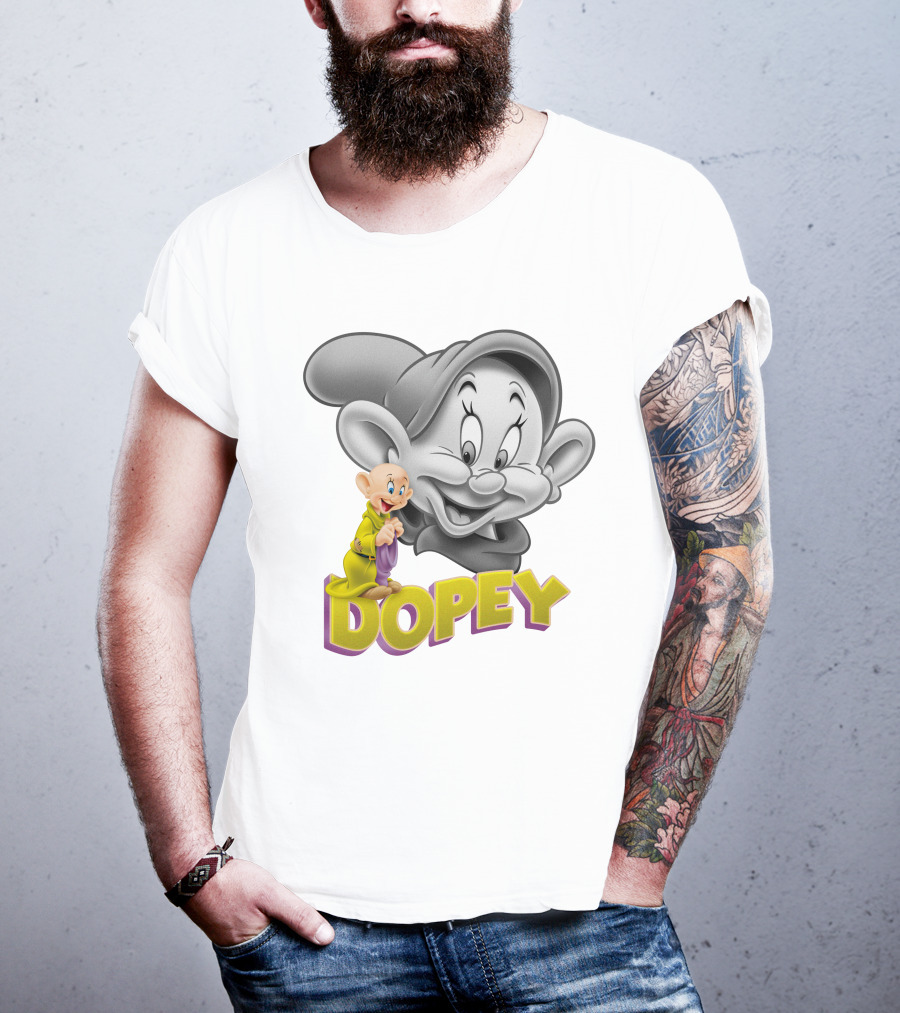 Dopey Disney Character With Cartoon Classic Style T-Shirt