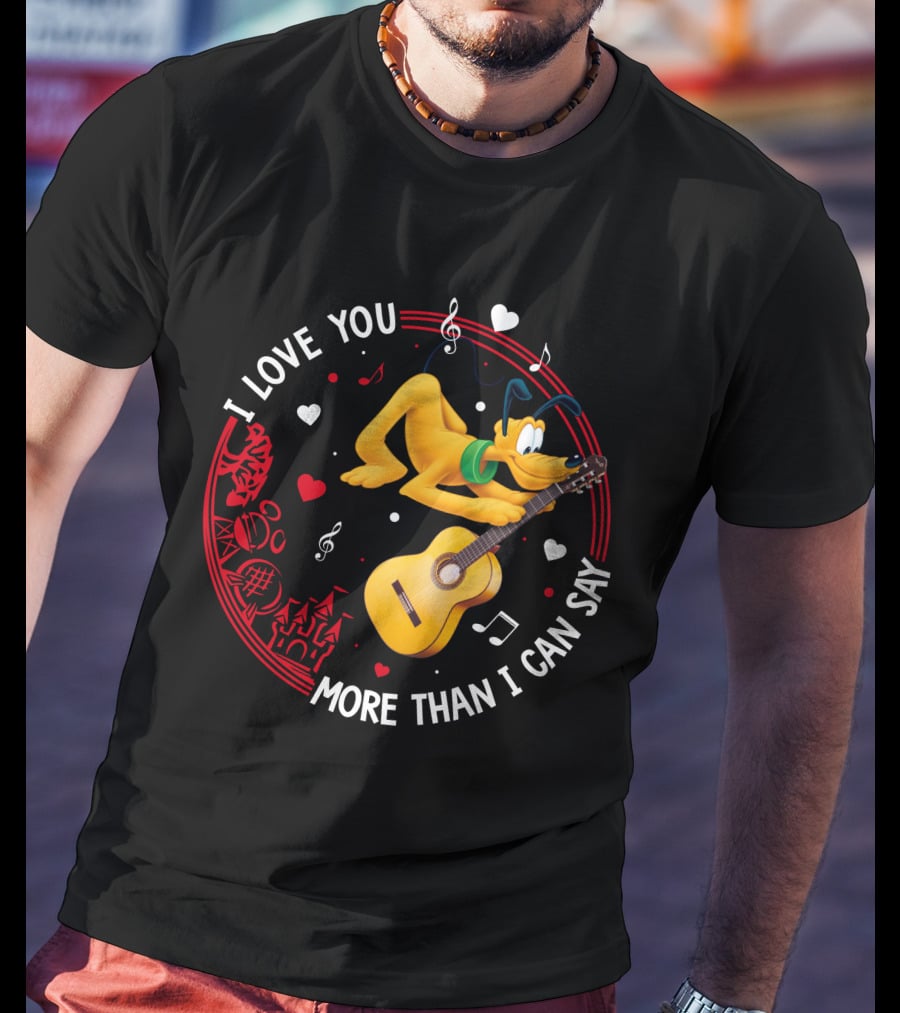 I Love You More Than I Can Say Pluto Guitar Music Hearts T-Shirt