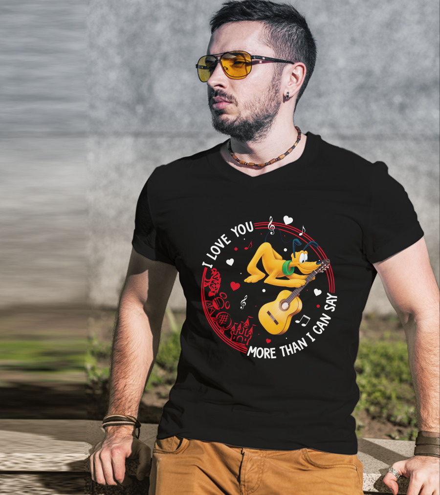 I Love You More Than I Can Say Pluto Guitar Music Hearts T-Shirt