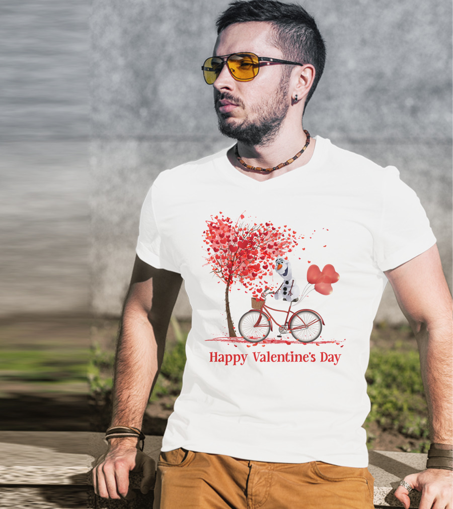 OL Valentine Happy Valentine's Day Olaf Bicycle Hearts Tree T-Shirt