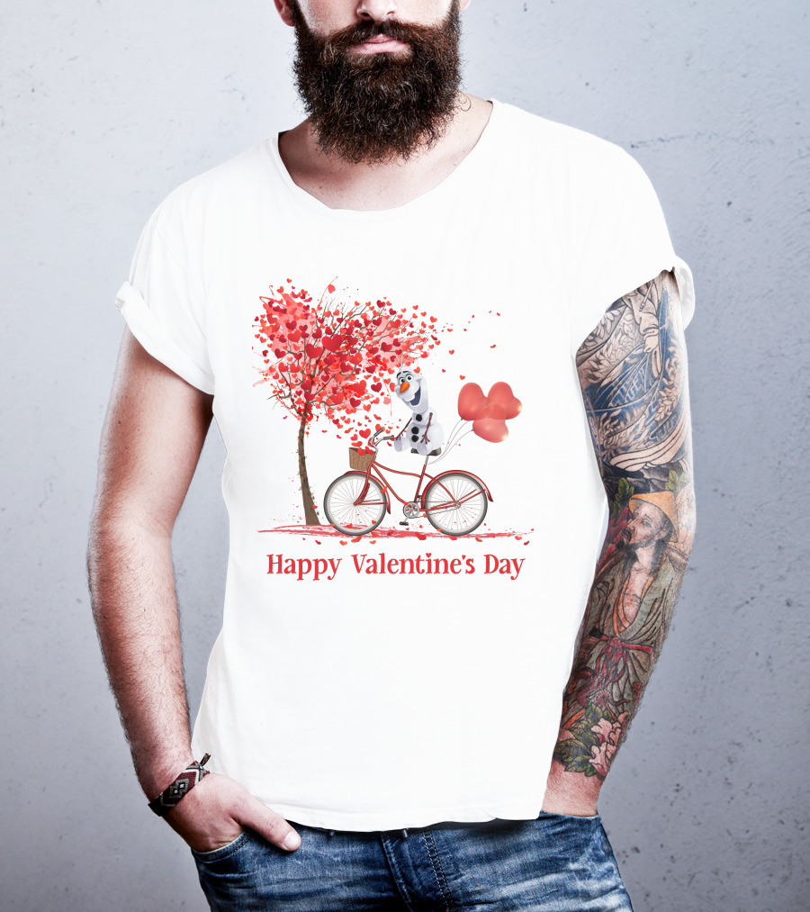 OL Valentine Happy Valentine's Day Olaf Bicycle Hearts Tree T-Shirt