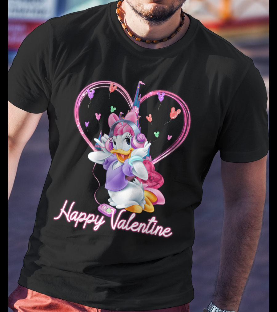 Daisy Duck Happy Valentine Balloons Castle Headphones T-Shirt