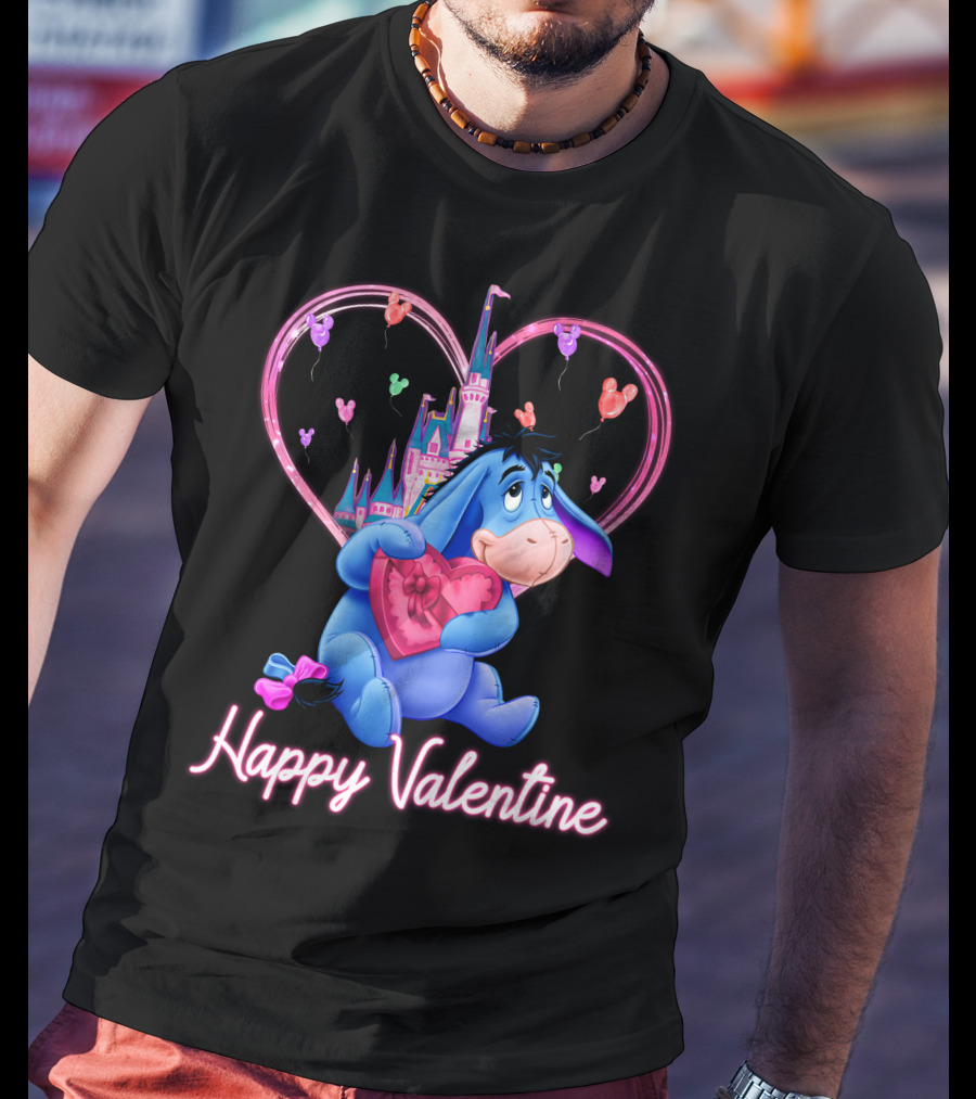 Eeyore Happy Valentine With Heart And Castle T-Shirt
