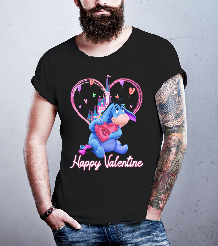 Eeyore Happy Valentine With Heart And Castle T-Shirt