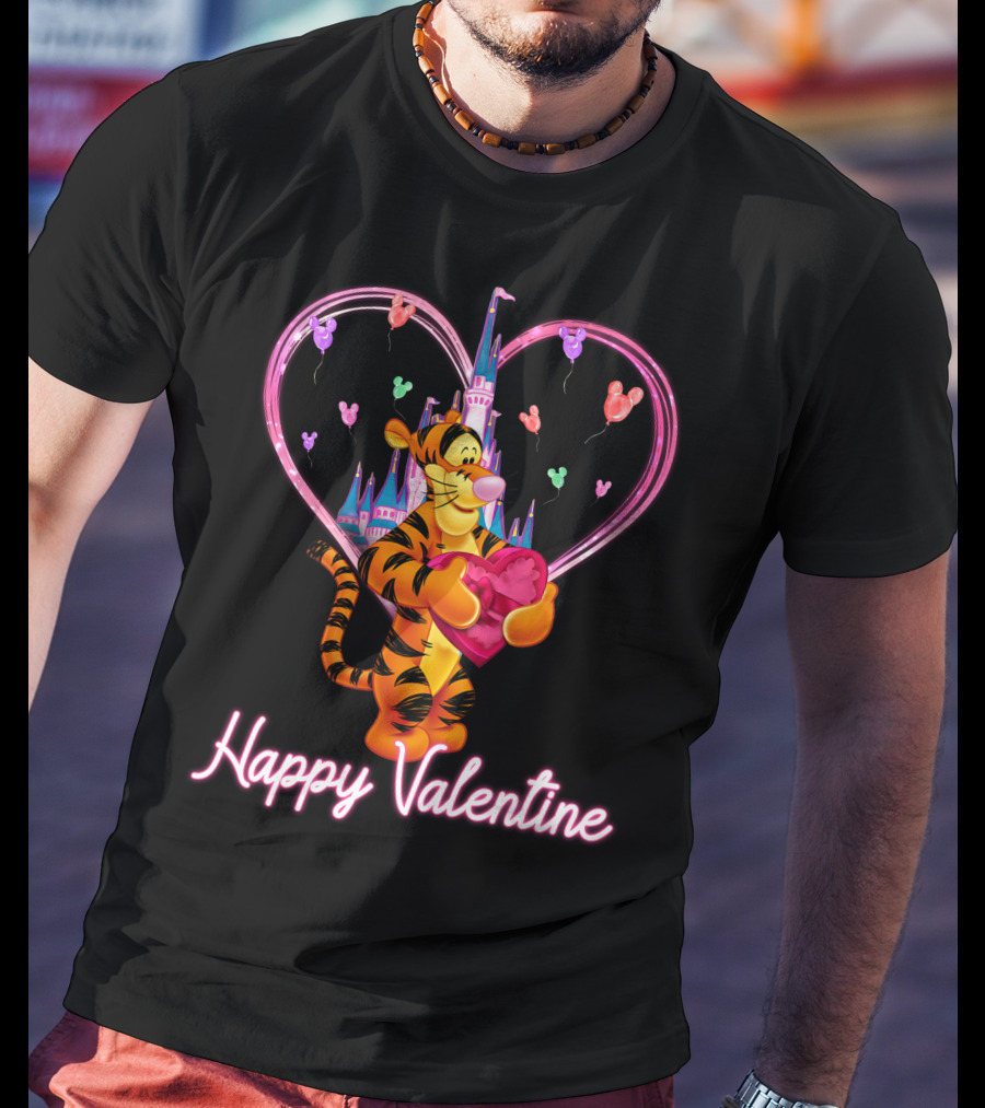 Tigger Happy Valentine Heart Castle Balloons T-Shirt