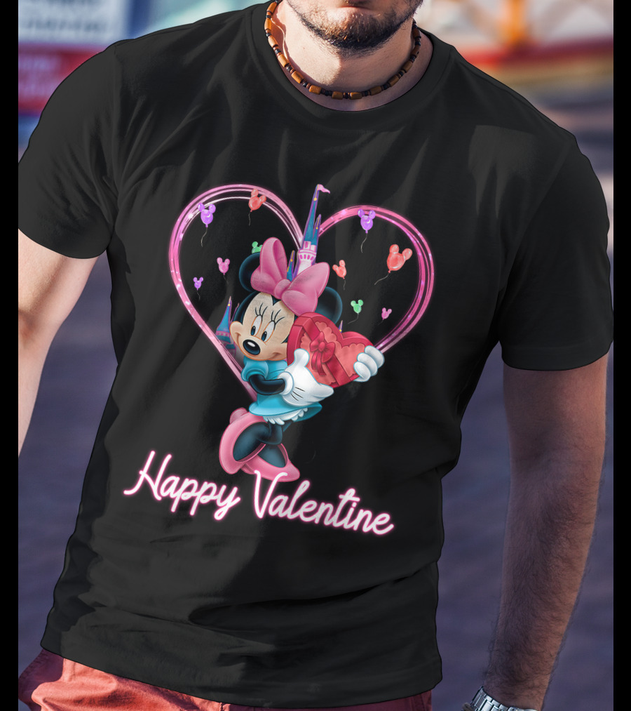 Happy Valentine Minnie Mouse Heart Balloons T-Shirt