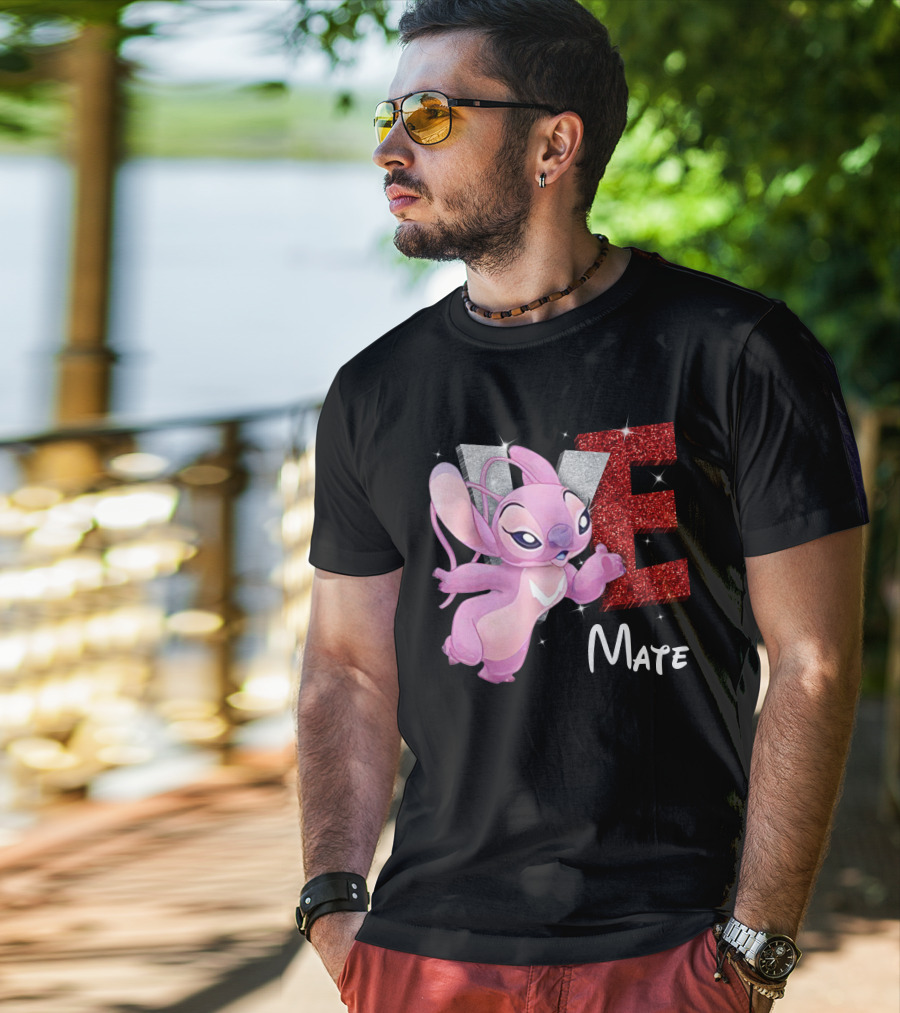 Angel And Stitch Inspired Mate Design With Glittery Love Elements T-Shirt