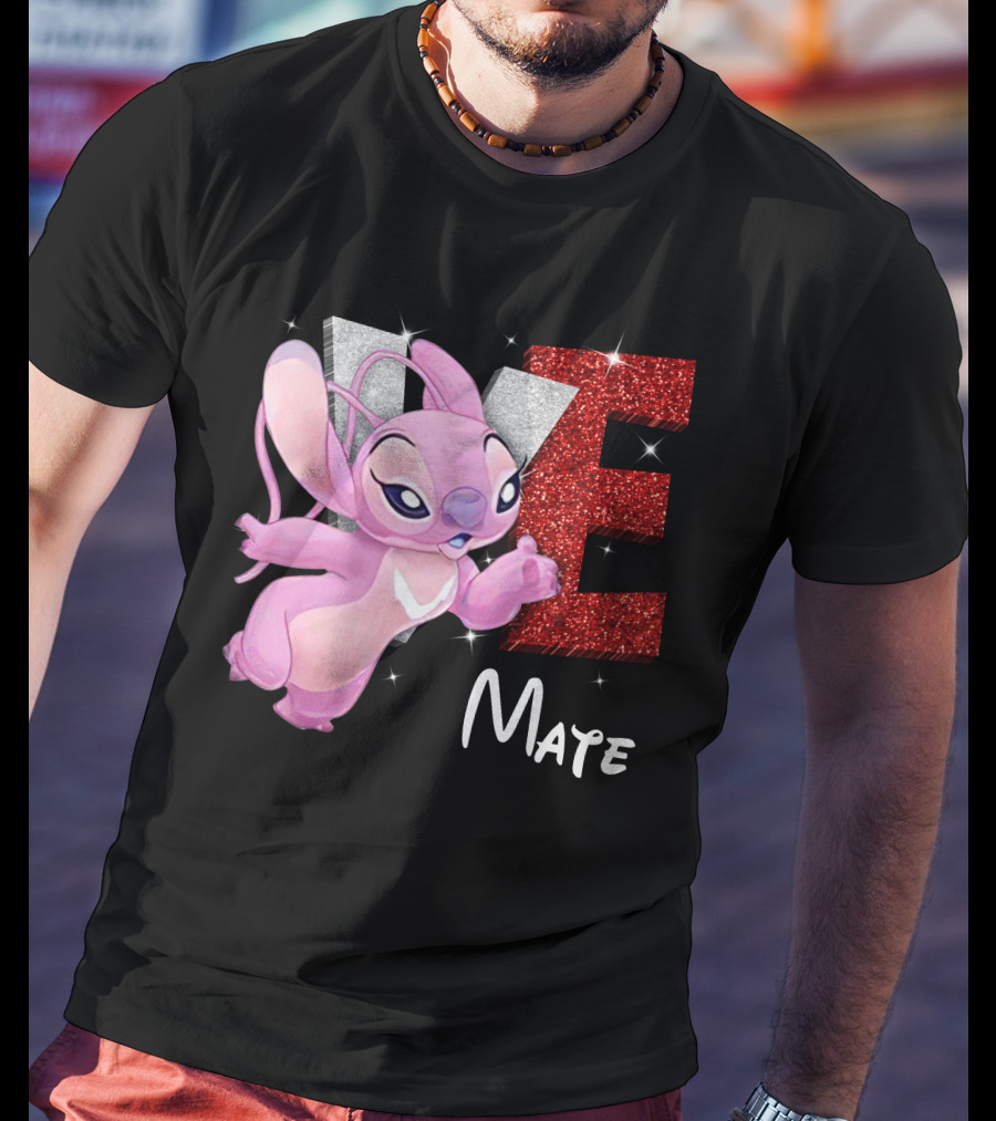 Angel And Stitch Inspired Mate Design With Glittery Love Elements T-Shirt