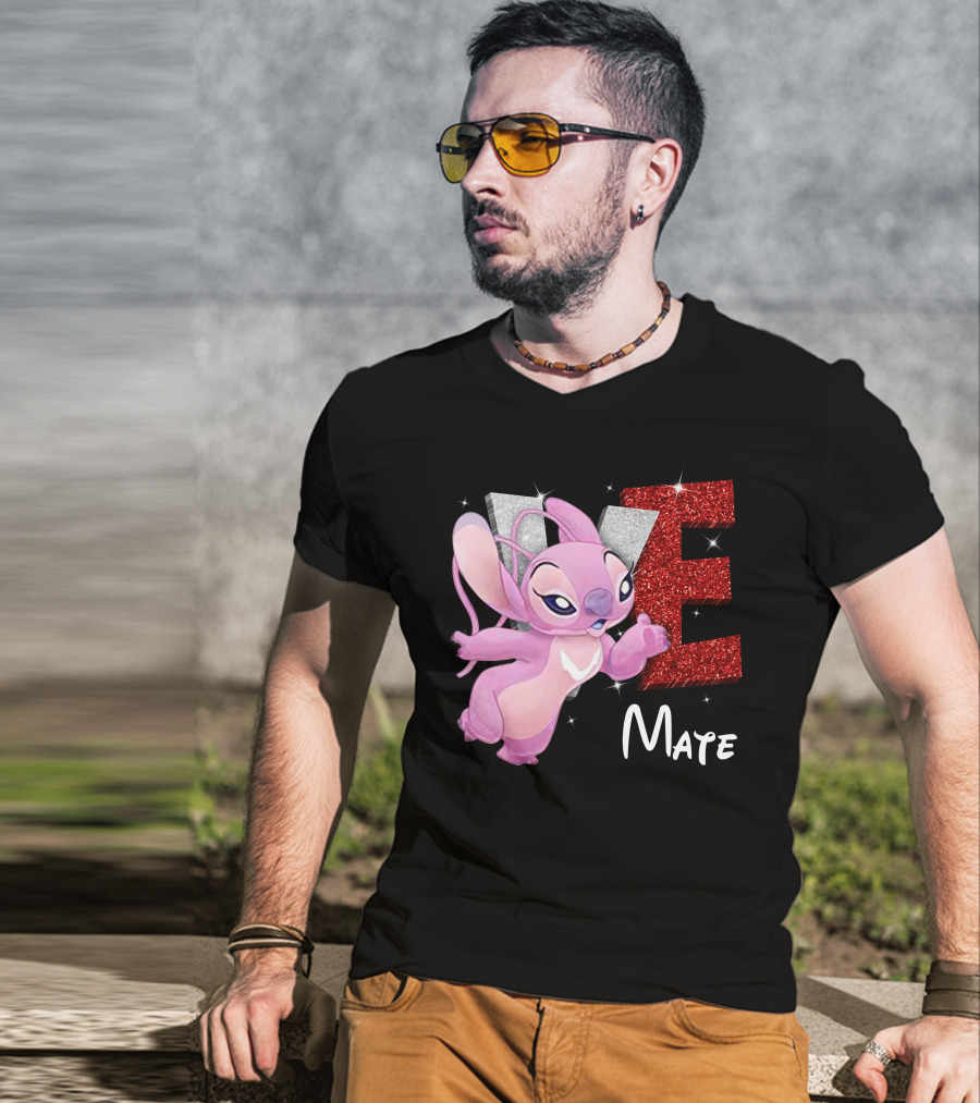 Angel And Stitch Inspired Mate Design With Glittery Love Elements T-Shirt