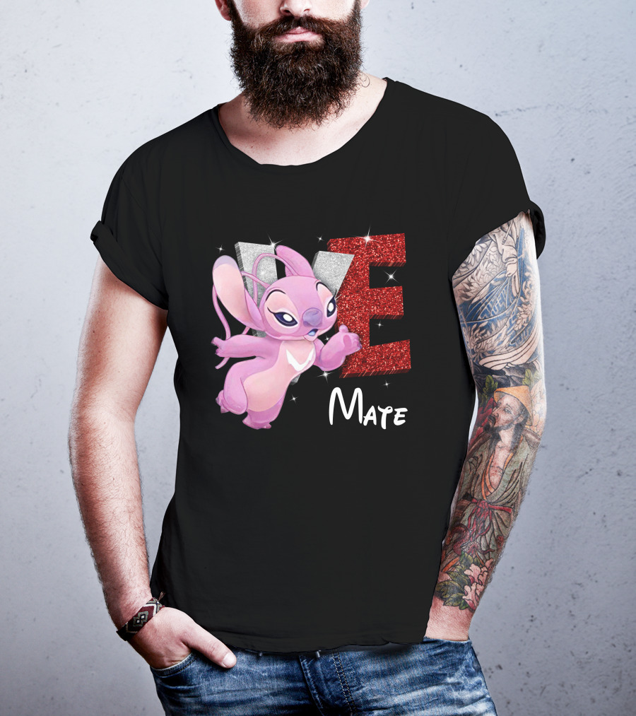 Angel And Stitch Inspired Mate Design With Glittery Love Elements T-Shirt