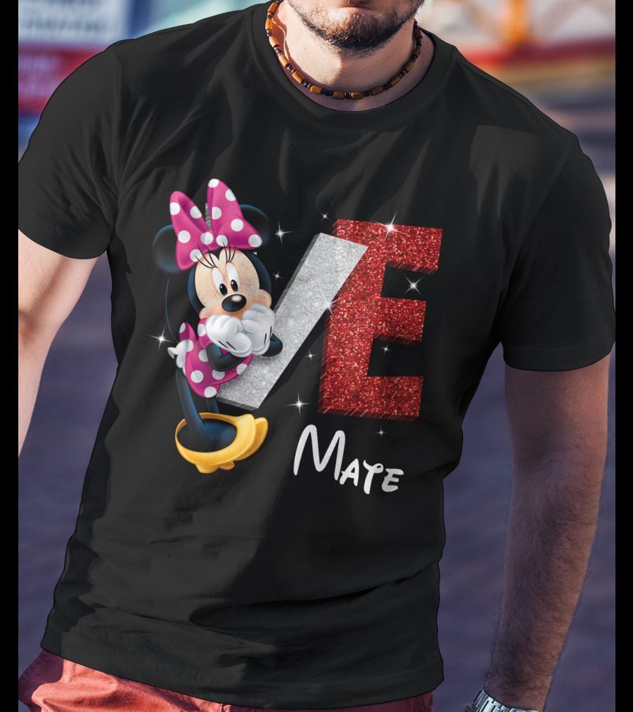 Minnie Mate Love Sparkle Bow And E Glitter T-Shirt