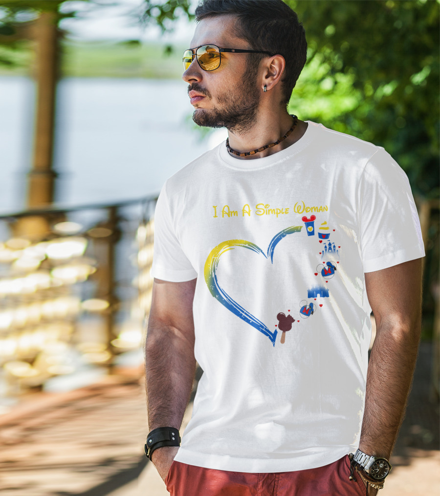I Am A Simple Woman Disney Theme With Castle Mickey Mouse Ears Heart Highlight T-Shirt