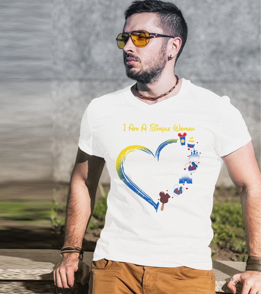 I Am A Simple Woman Disney Theme With Castle Mickey Mouse Ears Heart Highlight T-Shirt