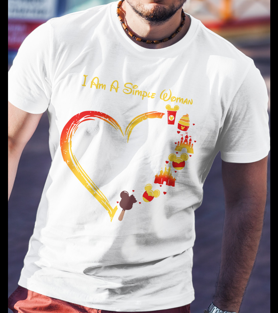 I Am A Simple Woman Heart With Mickey Ears Ice Cream Popcorn Castle T-Shirt