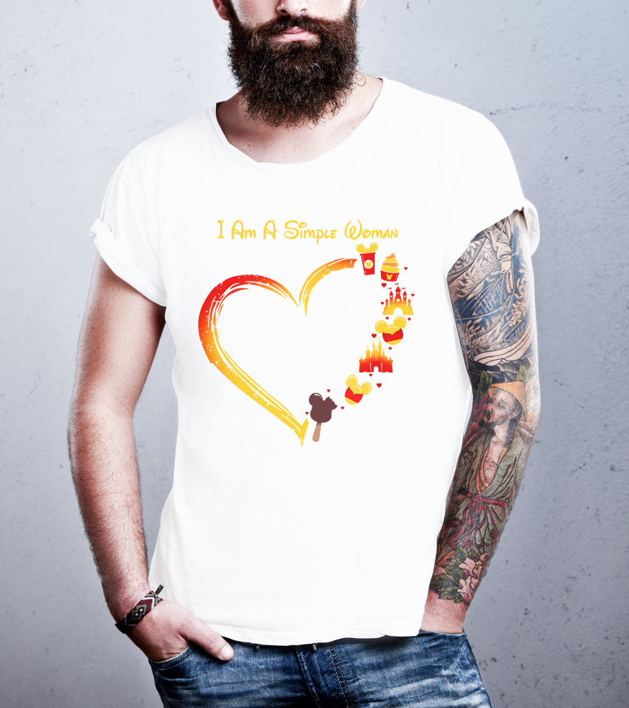 I Am A Simple Woman Heart With Mickey Ears Ice Cream Popcorn Castle T-Shirt
