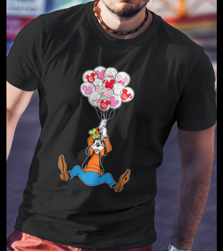 Goofy Balloons Mickey Love Valentine's Xo Hug Minnie Organic T-Shirt