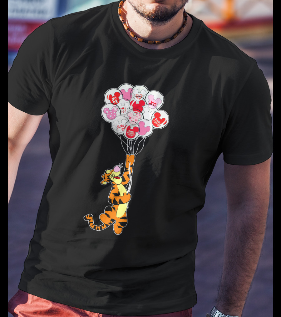 Tigger Flying With Mickey Balloons Valentine's Day Xo Hunny Disney T-Shirt