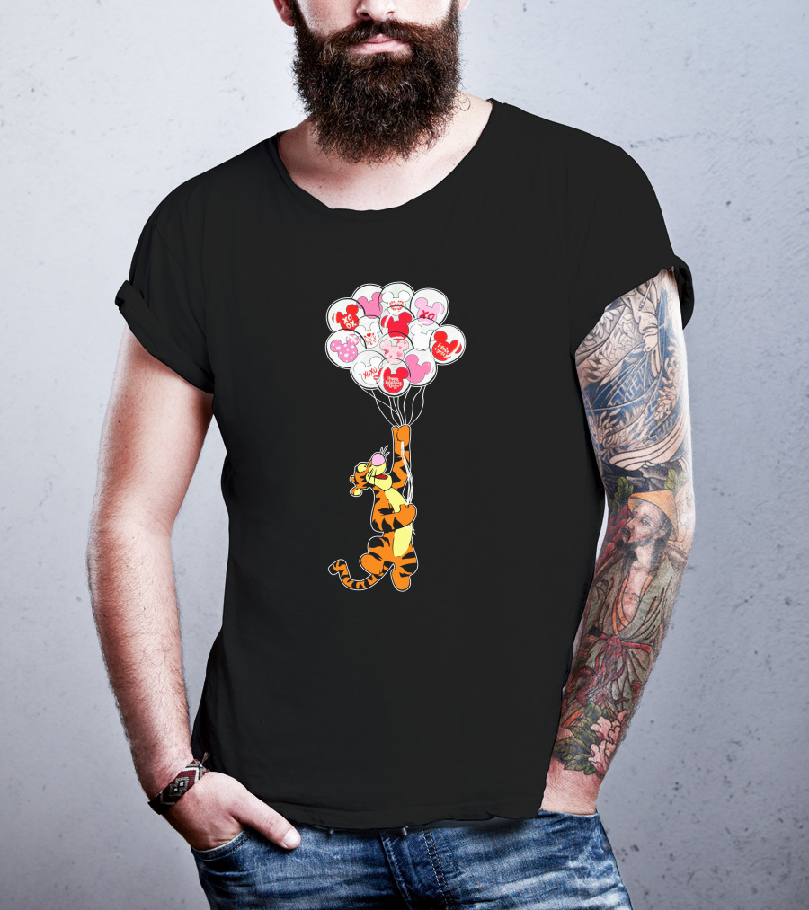 Tigger Flying With Mickey Balloons Valentine's Day Xo Hunny Disney T-Shirt