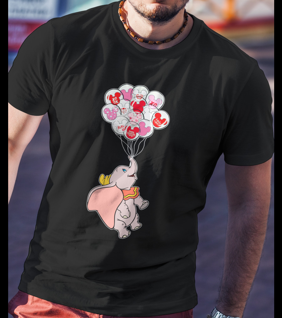Dumbo Flying With Heart Balloons Featuring Valentine Xo And Mickey T-Shirt