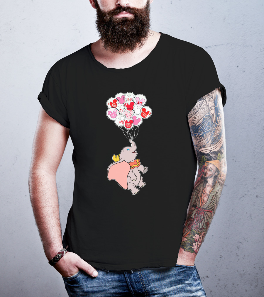 Dumbo Flying With Heart Balloons Featuring Valentine Xo And Mickey T-Shirt