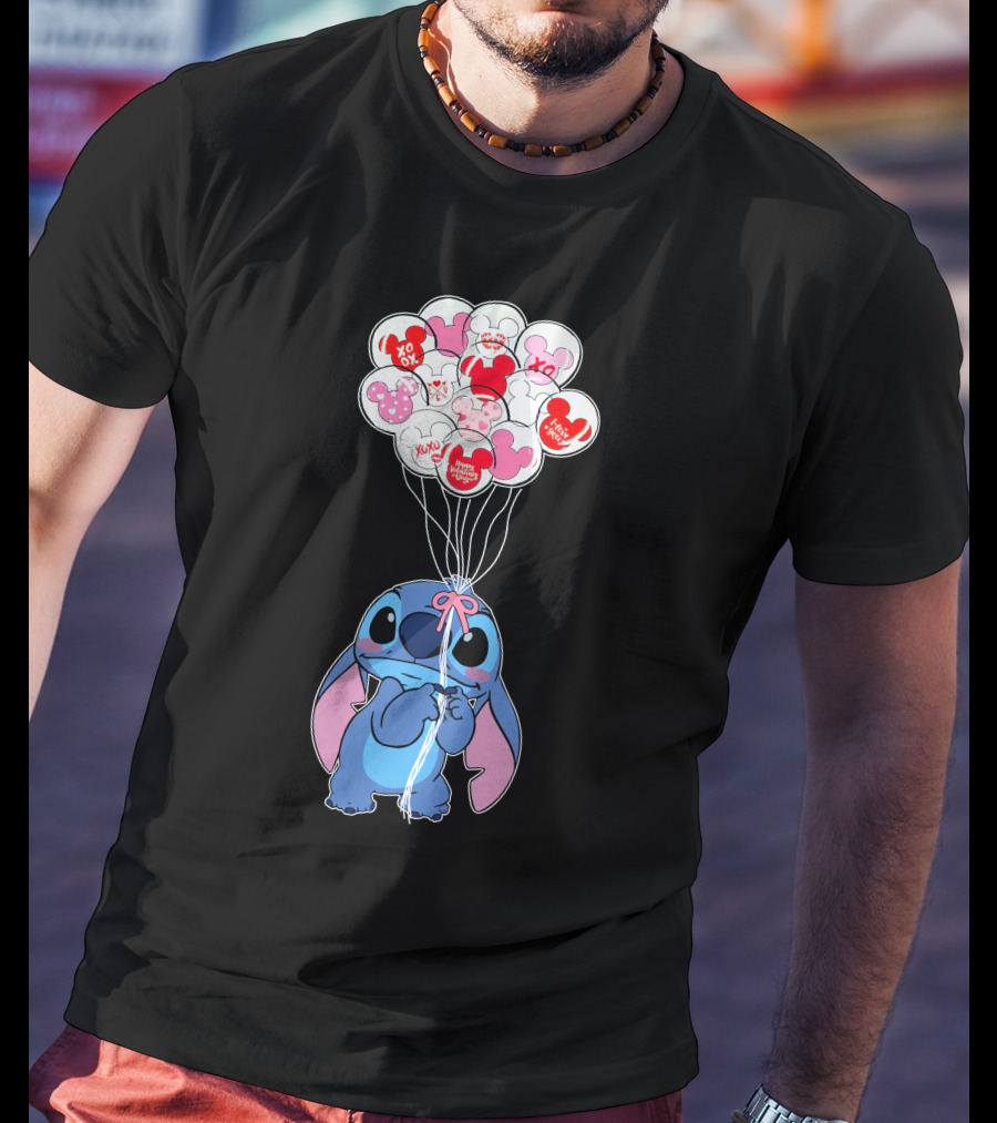 Stitch And Mickey Balloons Valentine's Xo Love T-Shirt
