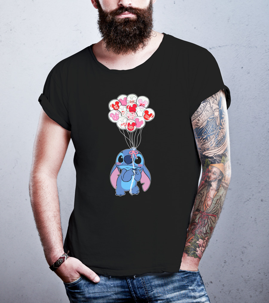 Stitch And Mickey Balloons Valentine's Xo Love T-Shirt