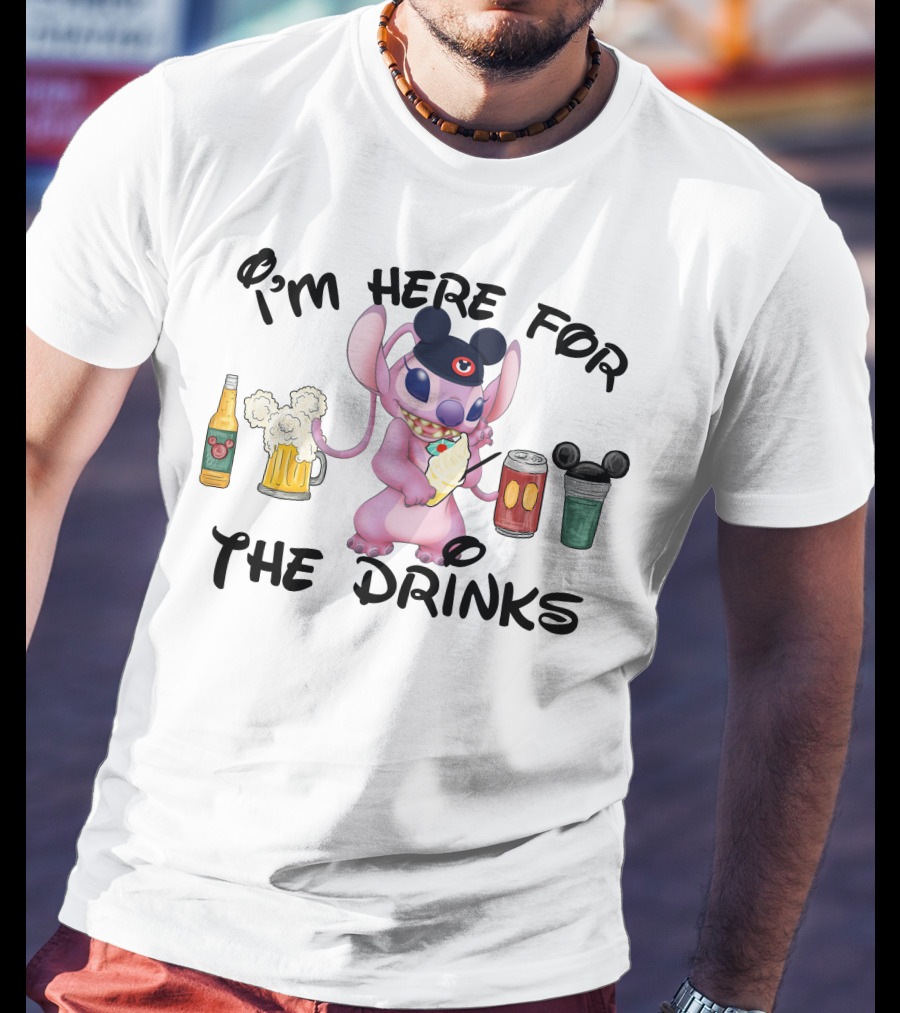 I'm Here For The Drinks Stitch Mickey Ears T-Shirt