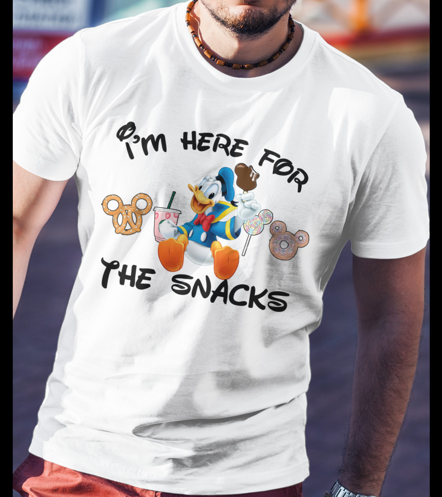 I'm Here For The Snacks Donald Duck Mickey Mouse Pretzel Lollipop Ice Cream Drink T-Shirt