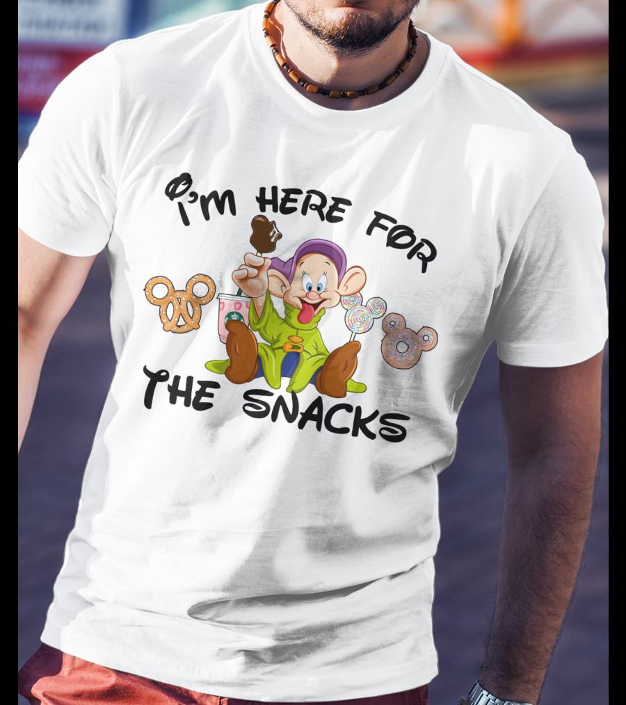 I'm Here For The Snacks Dopey Lollipops Pretzel Donut Ice Cream T-Shirt