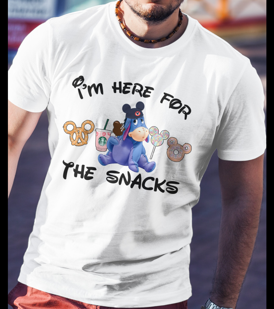 I'm Here For The Snacks Eeyore Pretzel Starbucks Mickey Lollipop Donut T-Shirt
