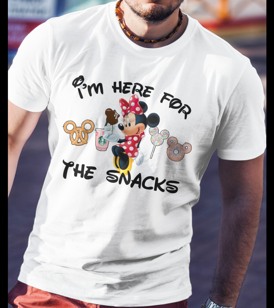 I'm Here For The Snacks Minnie Mouse Pretzel Donut Lollipop Starbucks T-Shirt