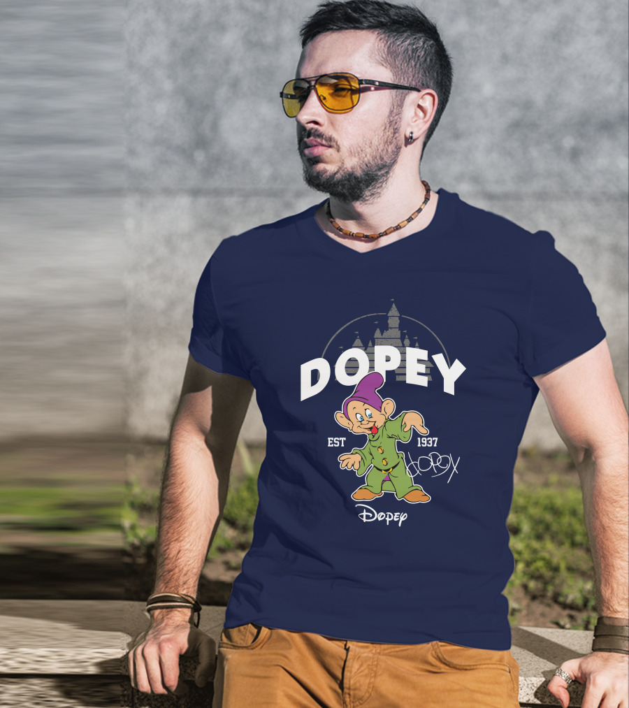 Dopey Est 1937 Castle Background Disney Character T-Shirt