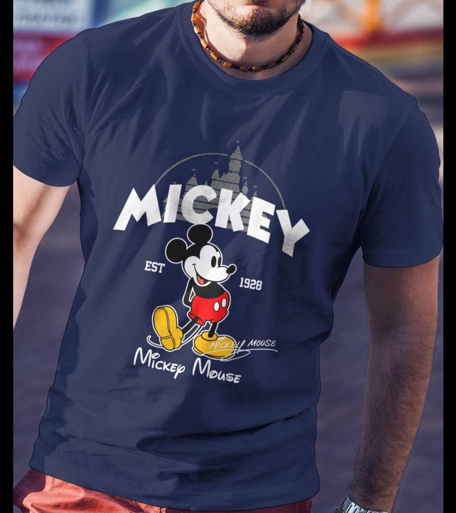 Mickey Mouse Est 1928 Castle Backdrop T-Shirt