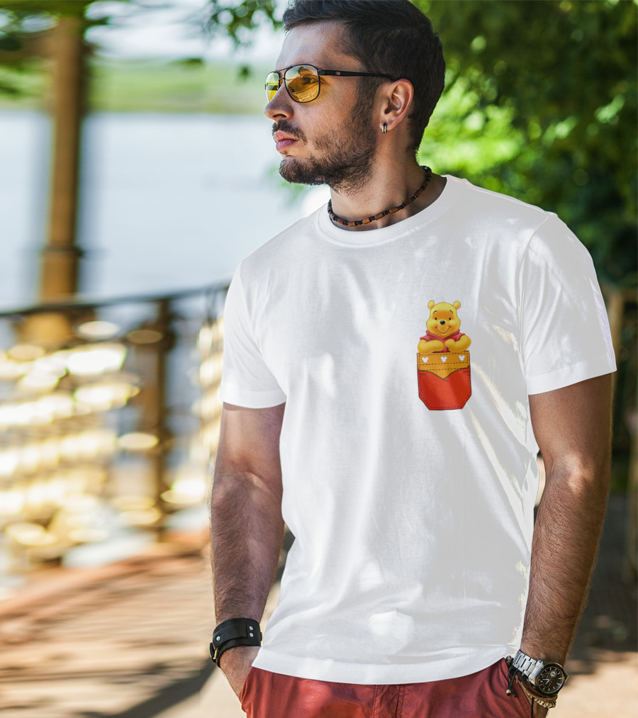 Winnie The Pooh In Red Pocket T-Shirt