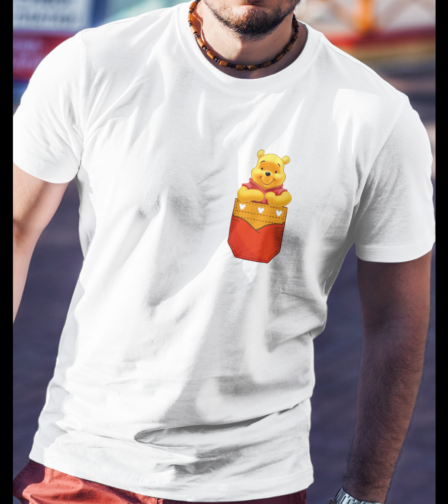 Winnie The Pooh In Red Pocket T-Shirt