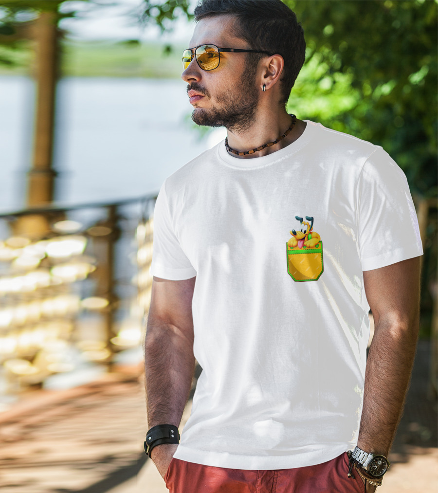 Pluto Disney Yellow Dog In Pocket T-Shirt