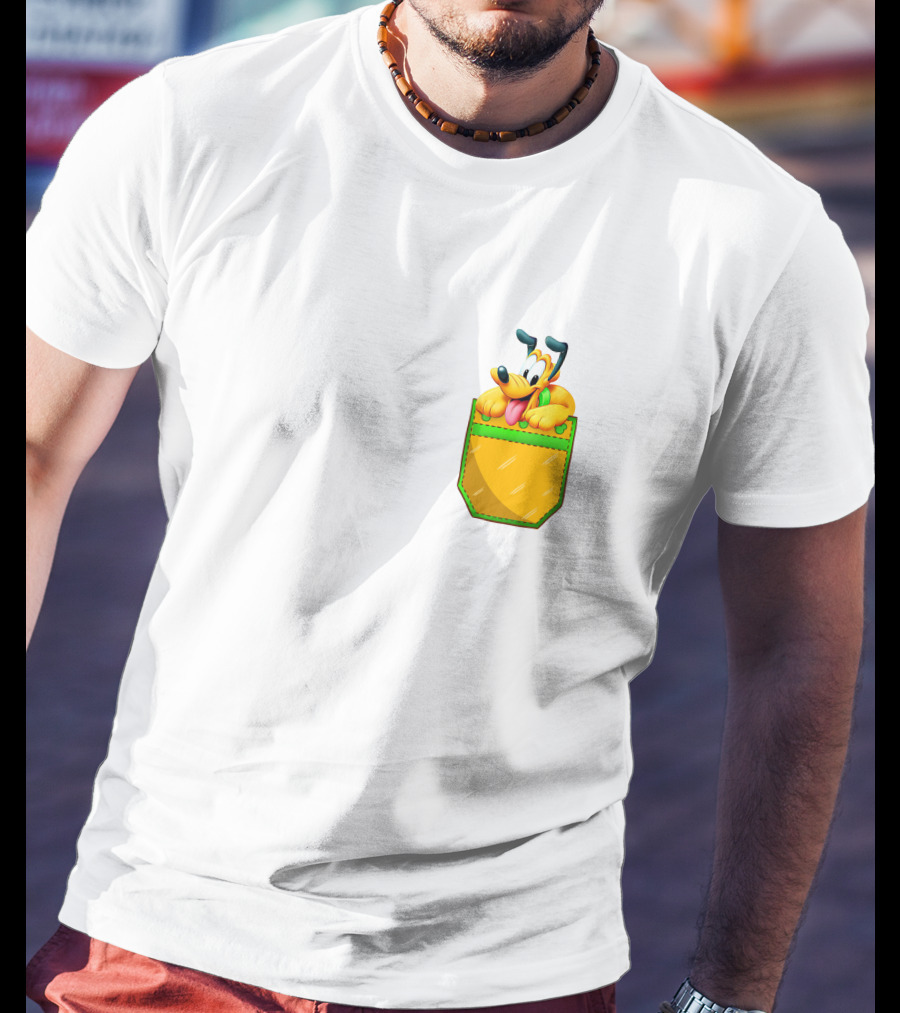 Pluto Disney Yellow Dog In Pocket T-Shirt