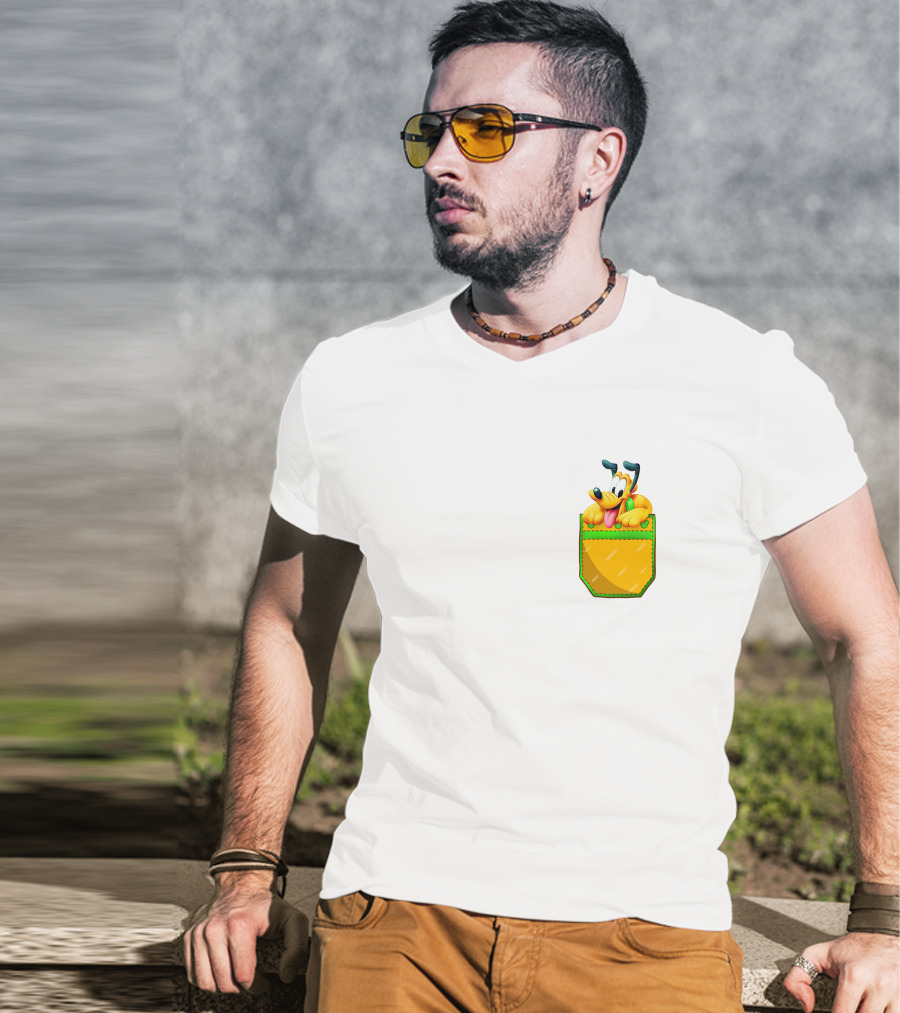Pluto Disney Yellow Dog In Pocket T-Shirt