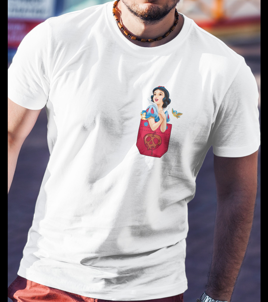 Snow White With Bluebird And Poison Apple Pocket T-Shirt