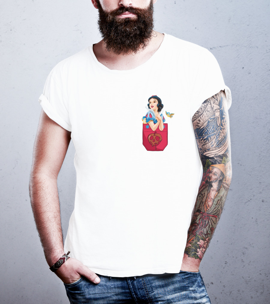 Snow White With Bluebird And Poison Apple Pocket T-Shirt