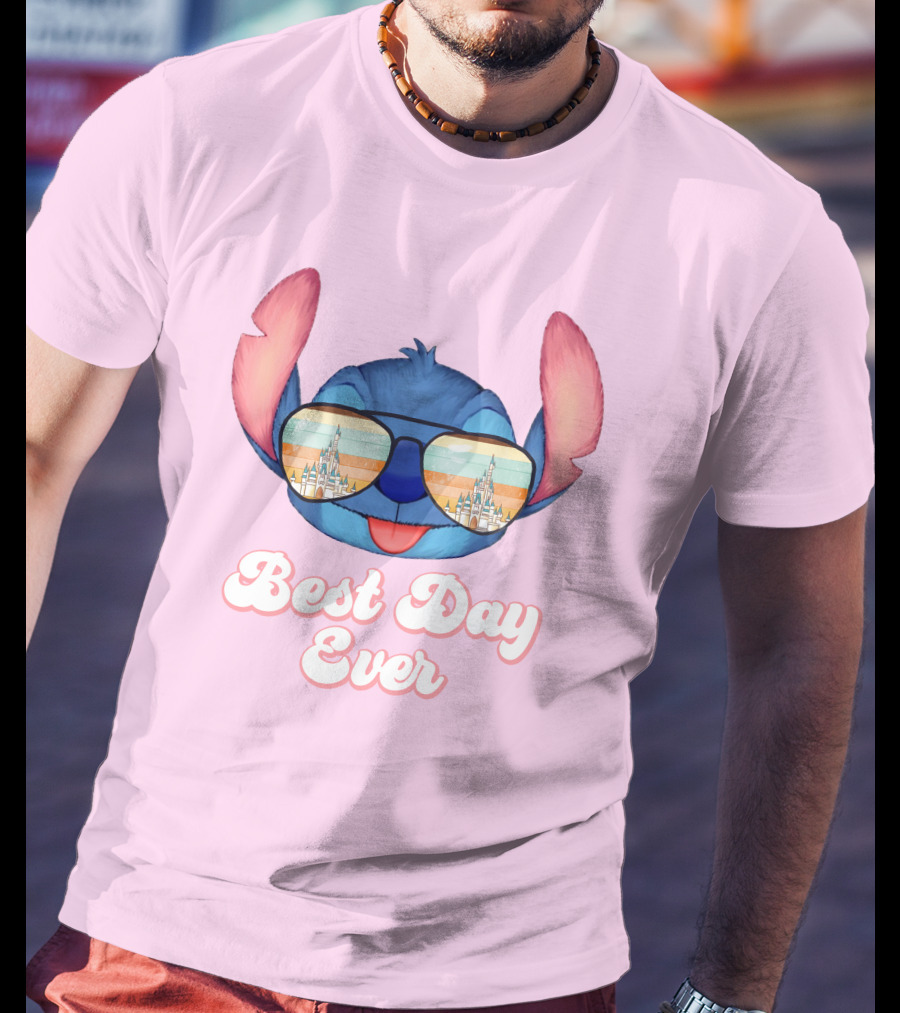 Best Day Ever Stitch Wearing Sunglasses With Castle Reflection T-Shirt