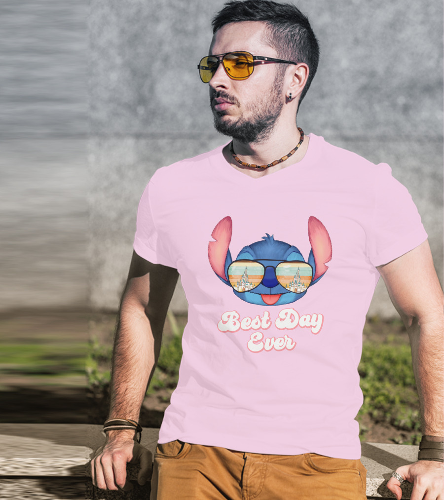 Best Day Ever Stitch Wearing Sunglasses With Castle Reflection T-Shirt