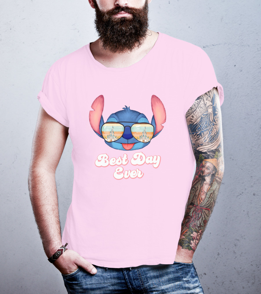 Best Day Ever Stitch Wearing Sunglasses With Castle Reflection T-Shirt