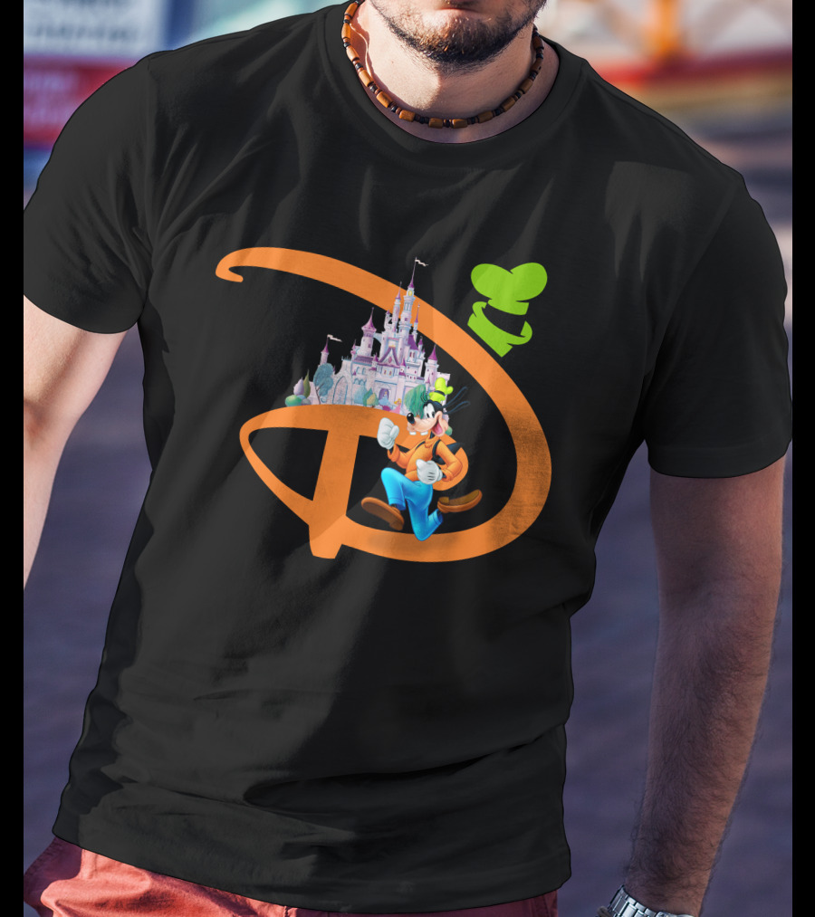 Disney Goofy Castle Icon With Green Hat Motif T-Shirt