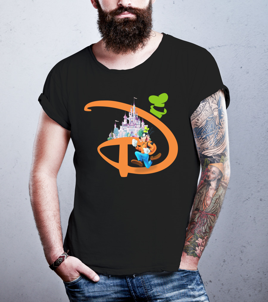 Disney Goofy Castle Icon With Green Hat Motif T-Shirt